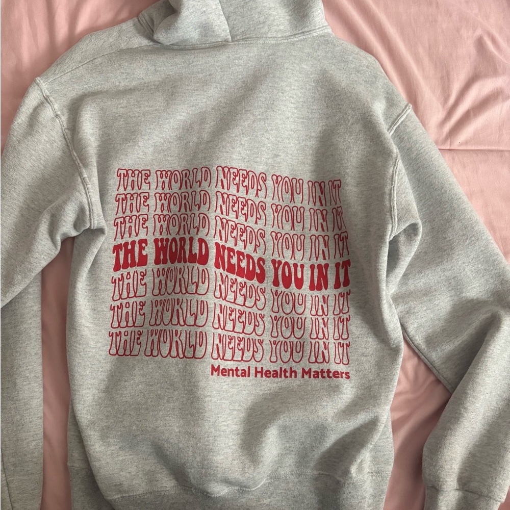 Gray Hoodie with Red Text